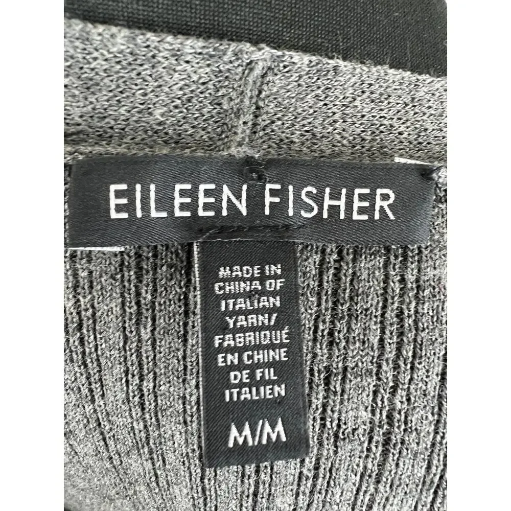 Eileen Fisher Gray Long Sleeve Ribbed Knit Open Front Womens Wool Cardigan Sz M